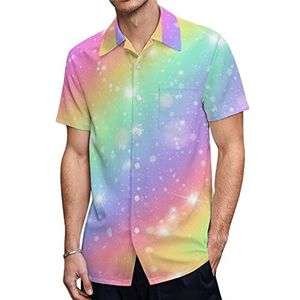 Glitters Rainbow Sky Heren Shirts met korte mouwen Casual Button-down Tops T-shirts Hawaiiaanse Strand Tees XL