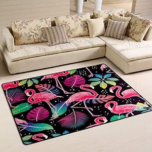 Vloerkleed, 100 x 150 cm, flamingo vogelmotief, voor kinderen, zacht, antislip, opvouwbaar, voor woonkamer, wasruimte