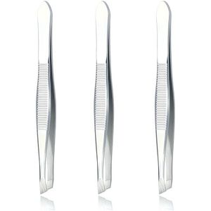 Luxxi (3 pack) Slant Tweezers - Precision Rainless Steel Slant Tip Tweezers Hair Plucker for Hair and Eyebrows Personal Care (Silver Tone)