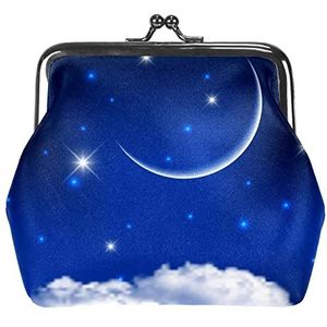 Munten Portemonnees Vintage Pouch Change Purse Portefeuilles Blauwe Nacht Hemel Achtergrond met Maan Boven Wol, Multi kleuren, 3.3x3.6 in/11x12 cm, Klassiek
