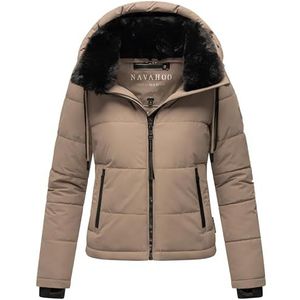 Navahoo Winterjas voor dames, warm gewatteerde jas met afneembare capuchon en kraag van imitatiebont met liefde XIV XS-XXL, Taupe grijs, M