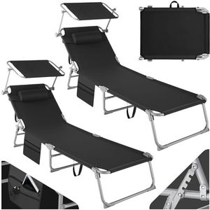 TecTake® Chloé Set van 2 ligstoelen, inklapbaar, 4 posities, kussens, hoofdsteun, waterafstotend, voor tuin, terras, balkon, zwembad en strand, zwart