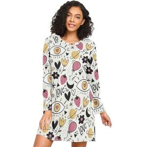 LI ZHI XIN Nachthemd voor dames, lange mouwen, nachthemd voor dames, slaapshirts, nachtshirts, slaapjurk, ronde hals, losse grote maten, nachtkleding, XXXL, bloemen, bloem, aardbeienpatroon