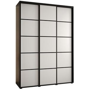 MEBLE KRYSPOL Davos 4 170 Kledingkast met drie schuifdeuren voor slaapkamer - Moderne Kledingkast met kledingroede en planken - 235,2x170x45 cm - Zwart Wit Zwart