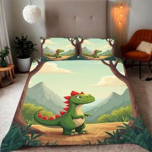 Dekbedovertrek - Dinosaurus - 200 x 200 cm - Zachte Microvezel - 3-delig - Inclusief 2 Kussenslopen van 50 x 80 cm