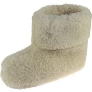 APREGGIO Pantoffels voor heren en dames, uiterst comfortabele en zachte wollen pantoffels van 100% wol, warme huisschoenen voor de winter, hoog model, robuuste leren zool, ivoor, 45/46 EU