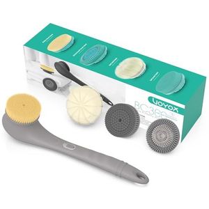 VOYOR Elektrische lichaamsschrobber - tweeweg roterende borstelkop, 4 accessoires, IPX6 waterdicht, oplaadbaar, draadloos, badborstel met lange steel BC300 (grijs)