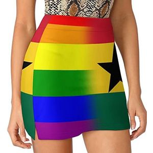 LGBT Pride Ghana Vlag Dames Skorts Hoge Taille Tennisrok Gelaagde Korte Mini Rok Culottes Skorts Met Zakken XL