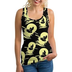 Zeemeermin met volle maan dames tank top mouwloos T-shirt pullover vest atletische basic shirts zomer bedrukt