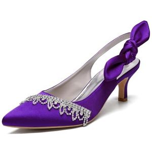 KYEGLO Satijnen Puntige Neus Korte Hakken Voor Dames - Gesloten Neus Met Strass Steentjes Kittenhak Sandalen, Bruidsmeisjesschoenen Voor Promfeest Bruiloft,Dark purple,39