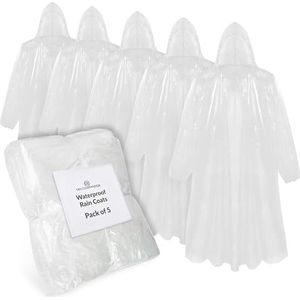 CityComfort Volwassenen regenponcho wegwerp transparante waterdichte poncho's multipack, Wit - 5 Pack, One size