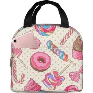 SUHNGE Sweet Lolly Cupcake Print Geïsoleerde lunchtas Rolltop Lunch Box Tote Bag voor Vrouwen, Mannen, Volwassenen en Tieners