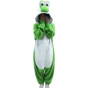 Groene Yoshi unisex pyjama van fleece voor volwassenen zachte dieren onesie voor dames en heren warme nachtkleding huispak cosplay kostuum Halloween loungewear (DE/NL/SE/PL, Alpha JASPO, S, Groen)