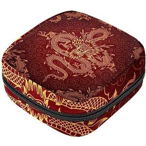 Maandverband Opbergtas, Vrouwelijke Product Pouches Draagbare Periode Kit Tas voor Meisjes Vrouwen Dames Chinese Gouden Draak Rood Classic, Meerkleurig, 4.7x6.6x6.6 in/12x17x17 cm