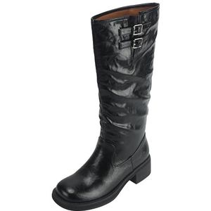 StyliShoes Dameslaarzen met kleine hak, lange leren laarzen voor de winter, zwart, 34 EU