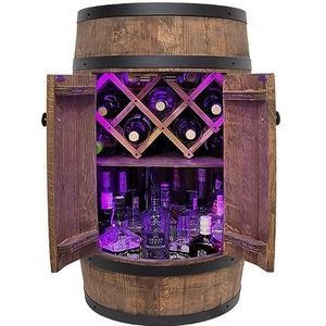 vatbaar met deur en wijnhouder RGB LED-verlichting - wijnrek. Huisbar wijnrek 80 cm. Rustieke decoratieve barkast wijnstandaard, vat bier, whisky, wijn, bier bar flessenstandaard - houten vat