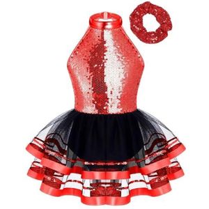 Turnpakje voor meisjes Meisjes Glitter Pailletten Halter Ballet Dans Tutu Jurk Gymnastiek Leotard Danskleding Latijns Jazz Dans Kostuum(Red,10)