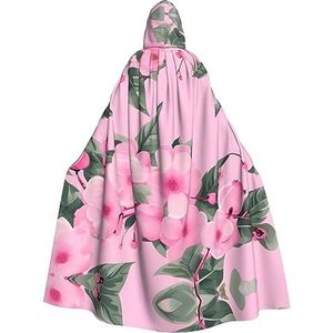 Roze kersen bloemenprint mannen Hooded Mantel, Volwassen Cosplay Mantel Kostuum, Cape Halloween Dress Up, Hooded Uniform