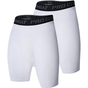 AIMENJOY 2 Pack Heren Compressie Shorts Atletische Running Ondergoed voor Mannen Gym Workout Sport Base Layer Korte Panty Sneldrogende Leggings, Wit, XL