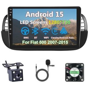 Draadloze Autoradio Android 15 voor Fiat 500 2007-2015 met draadloze carplay en Android Auto Bluetooth USB Wifi 4G GPS Navigatie(S-2(2G+32G))