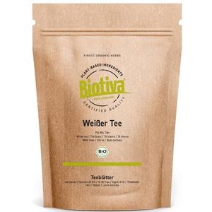 Biotiva Witte thee Pai Mu Tan bio 100g - handgeplukt - Zacht, geurig en aromatisch - Fairbiotea gecertificeerd - duurzame theeteelt