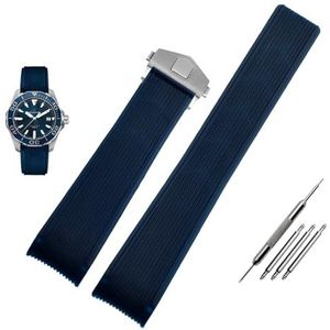LUGEMA Rubberen Horlogeband Compatibel Met TAG WAY201A/WAY211A 300|500 Polsband 21mm 22mm Arc End Zwart Blauwe Horlogeband Met Vouwgesp (Color : Blue silver clasp, Size : 22mm)