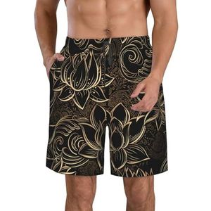 JIAWUJYNB Boho Gold Lotus bloemenprint heren strandshorts zomer shorts met sneldrogende technologie, licht en casual, Wit, M