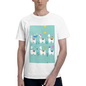 CKGODGF Katoenen T-shirt met alpaca-lama-print, casual en comfortabel, korte mouwen, geschikt voor fitness en dagelijks gebruik, Wit, S