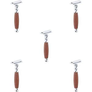 5 set Houten Handvat Dubbele Rand Veiligheid Scheerscheermesjes Snor Grooming Tool Bruin 12,5 x 4,5 x 2,5 cm