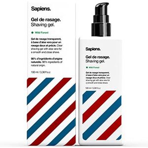 Sapiens Scheergel voor heren, 100 ml, transparante scheergel, natuurlijk, gemaakt in Frankrijk, met aloë vera voor optimaal glijden en ultra-nauwkeurige scheerbeurt