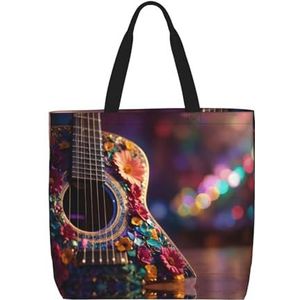 EdWal Angel Wing Print Lichtgewicht Reistas, Casual Schoudertas Shopper Handtas Werk Tote Bag, Flowers Gitaar, Eén maat