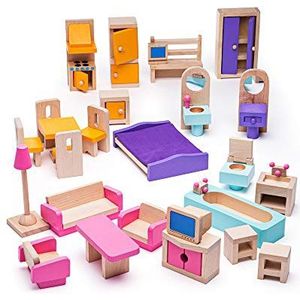 Bigjigs Toys Heritage Speeltoestel houten pop Furniture Set - Dollhouse Accessoires