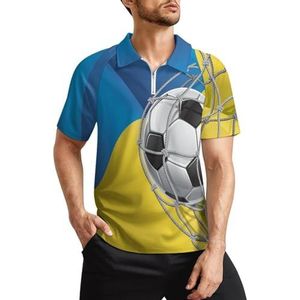 Voetbal doel en Oekraïne vlag heren golf poloshirts klassieke pasvorm korte mouw T-shirt gedrukt casual sportkleding top 2XL