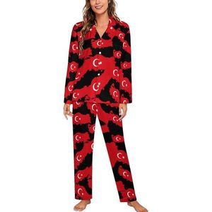 Turkije Kaart Vlag Lange Mouw Pyjama Sets Voor Vrouwen Klassieke Nachtkleding Nachtkleding Zachte Pjs Lounge Sets