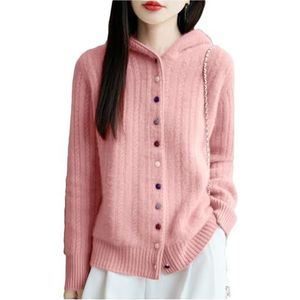 Dames Kasjmier Vesten Met Capuchon 2025 Lange Mouwen Wollen Trui Met Gekleurde Knopen Elegante Effen Tops Herfst Winter Zachte Warme Bovenkleding For Buiten, Kantoor(Pink,XX-Large)
