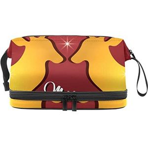 Grote capaciteit reizen cosmetische tas, make-up tas, waterdichte make-up tas organizer, kerst rendieren herten elanden met rode achtergrond, Meerkleurig, 27x15x14 cm/10.6x5.9x5.5 in