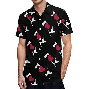 I Love Ski Heren Hawaiiaanse shirts Korte Mouw Casual Shirt Button Down Vakantie Strand Shirts 4XL