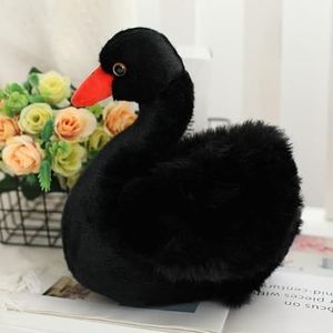 Zwarte Zwaan Pluche Toy Peal Ketting Wit Zwaan Paar Koningin Swan Plushie Bruiloft Decor Poppen voor Paar Present-25cm, Zwart