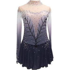 Grijs,11/13,PONNYC Kunstschaatsjurk Voor Meisjes Modieuze Schaats Kleding Met Kleurverloop Dames Turnpakje Met Hoge Elasticiteit Voor Ritmische Gymnastiek Winter Sport Kleding Met Kristallen