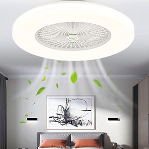LANMOU Stille plafondventilator met verlichting en afstandsbediening, moderne led-plafondlamp, onzichtbaar ventilatorlicht voor woonkamer, slaapkamer, kinderkamer, lamp, eetkamerlamp, diameter 52 cm,