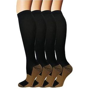 Releeve - 8 stuks (4 paar) - Compressie kousen met sok - Sport sokken - Steunkousen - Reissokken - Reiskousen - Zwart/Bruin L/XL (as3, alpha, l, x_l, regular, regular)