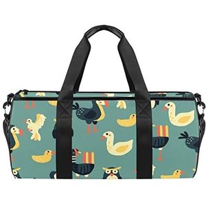 Shrewd vossen kijken naar je oranje patroon reistas sport bagage met rugzak draagtas gymtas voor mannen en vrouwen, Kleurrijk patroon met vogels, 45 x 23 x 23 cm / 17.7 x 9 x 9 inch