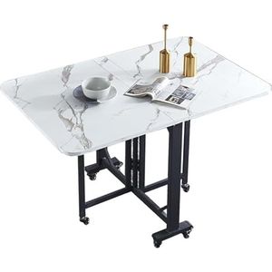 Ruimtebesparende Opklapbare Eettafel For Kleine Ruimtes, Uitschuifbare Rechthoekige Tafel Eettafel For Keuken Slaapkamer Eetkamer Met Zwenkwielen (Color : White, Size : 120x80x75CM)