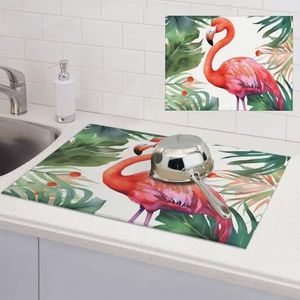 Tropische Flamingo Print Schotel Drogen Mat Microfiber Gerechten Pad Absorberende Drogen Pad Voor Keuken Counter Koffie Mat