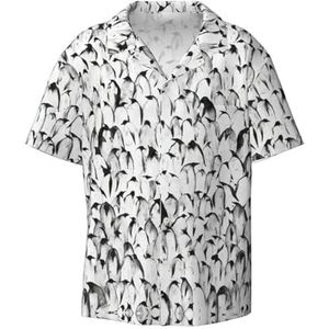 OdDdot Stijlvolle menigte van pinguïns patroon print heren button down shirt korte mouw casual shirt voor mannen zomer business casual overhemd, Zwart, 3XL