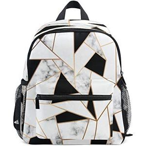RXYY Kids Rugzakken zwart wit goud lijnen marmer geometrisch patroon schouder reizen peuter voorschoolse school tas casual rugzak met borst riem voor meisjes jongens