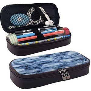 Grote capaciteit lederen etui stad straat rood retro auto briefpapier potlood tas make-up zakje draagbare kantoor briefpapier tas voor tieners meisjes volwassenen, Donkerblauw marmer, Leather pencil case, Schoonheid Case