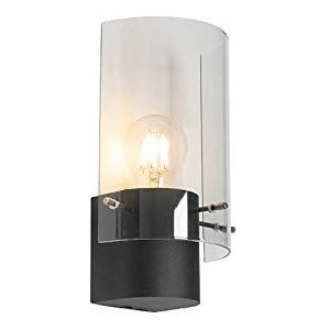 QAZQA - Moderne wandlamp zwart met smoke glas - Vidra | Woonkamer | Slaapkamer | Keuken - Glas Rond - E27 Geschikt voor LED - Max. 1 x 40 Watt