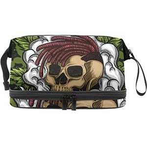 Grote capaciteit reizen cosmetische tas,Make-up tas,Waterdichte make-up tas Organizer, Schedel rook, Meerkleurig, 27x15x14 cm/10.6x5.9x5.5 in