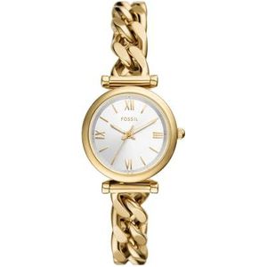 Fossil Carlie horloge voor dames, Quartz uurwerk met roestvrij stalen of leren band, Goudkleur en wit
